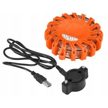 LAMPA KRĄŻEK ŚWIATŁO OSTRZEGAWCZE LED AWARYJNE SOS IP65 MAGNES HAK ŁADOWANE